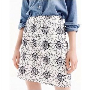 J. Crew ivory with navy embroidered flowers skirt